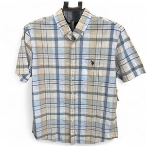 U.S. Polo Assn. Blue and Tan Plaid Button Down Shirt